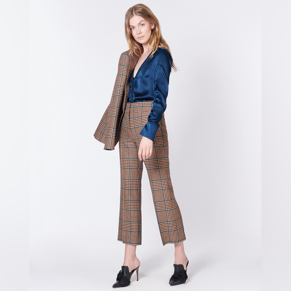 NWT $450 Veronica Beard Cormac Plaid Wool Blend Trousers